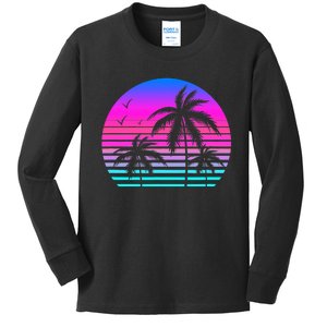 Sunset Palm Tree Cool Summer Vacation Style Vaporwave Kids Long Sleeve Shirt