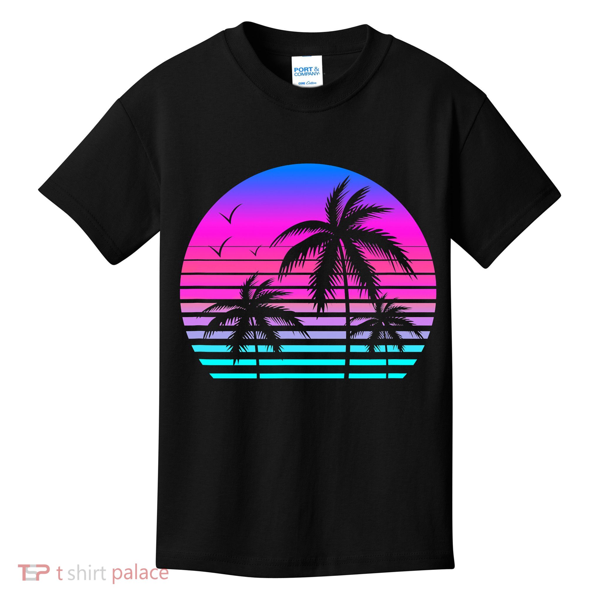 Sunset Palm Tree Cool Summer Vacation Style Vaporwave Kids T-Shirt