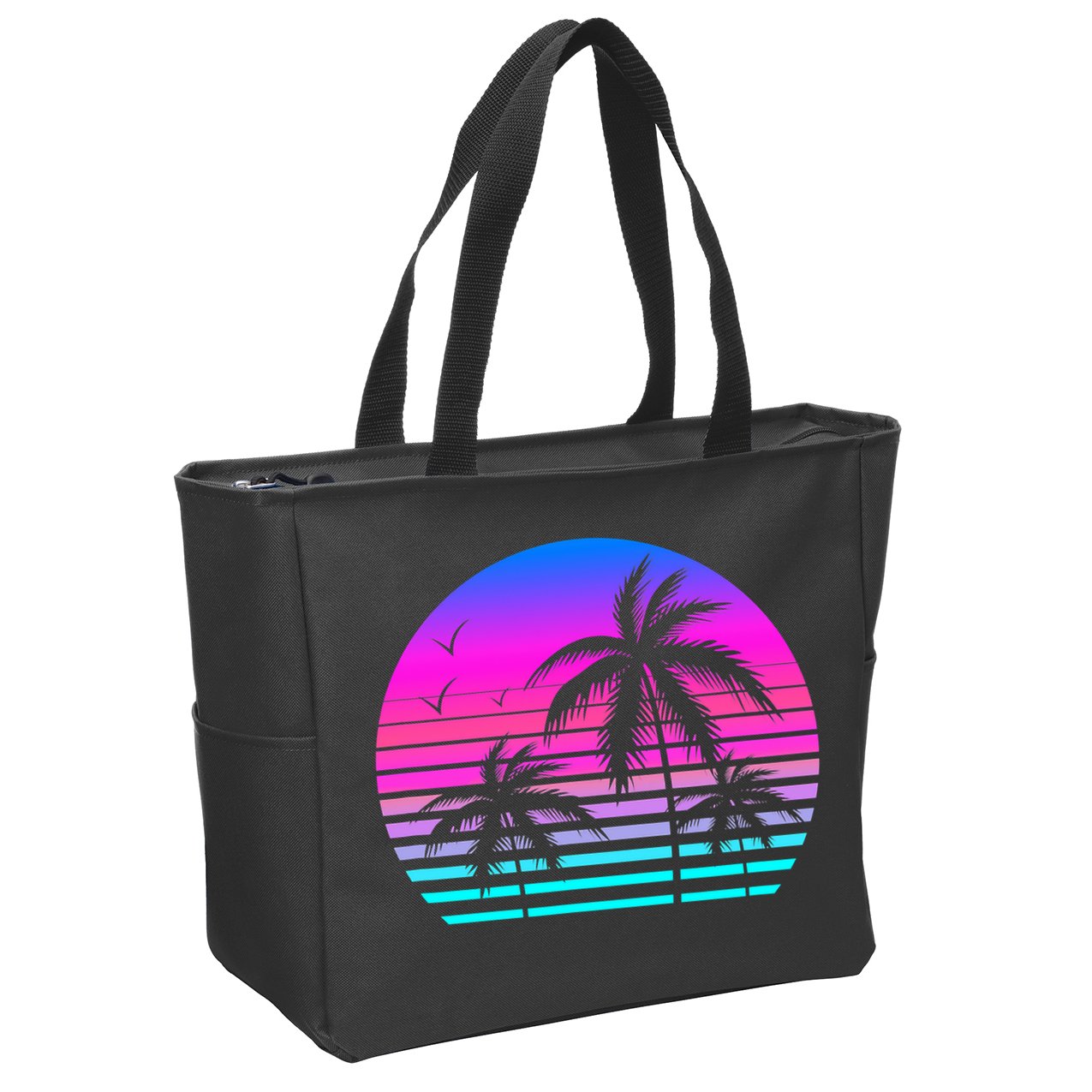 Sunset Palm Tree Cool Summer Vacation Style Vaporwave Zip Tote Bag