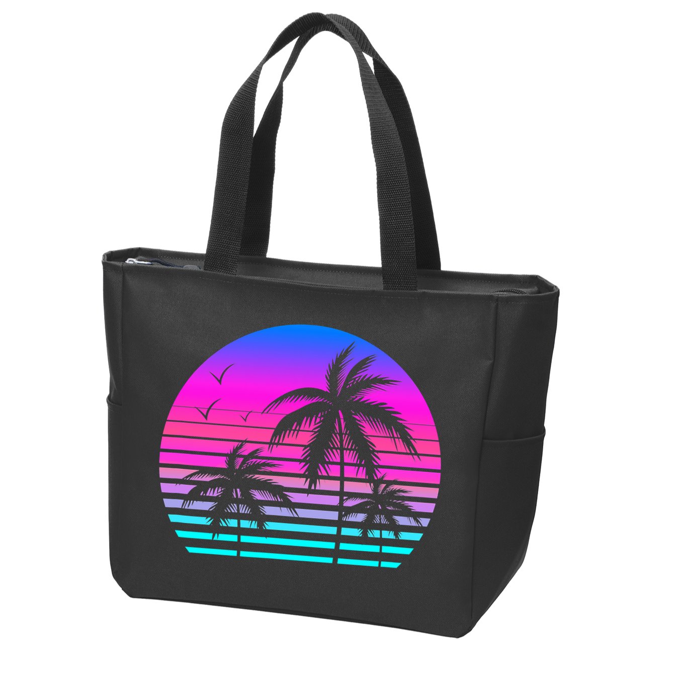 Sunset Palm Tree Cool Summer Vacation Style Vaporwave Zip Tote Bag