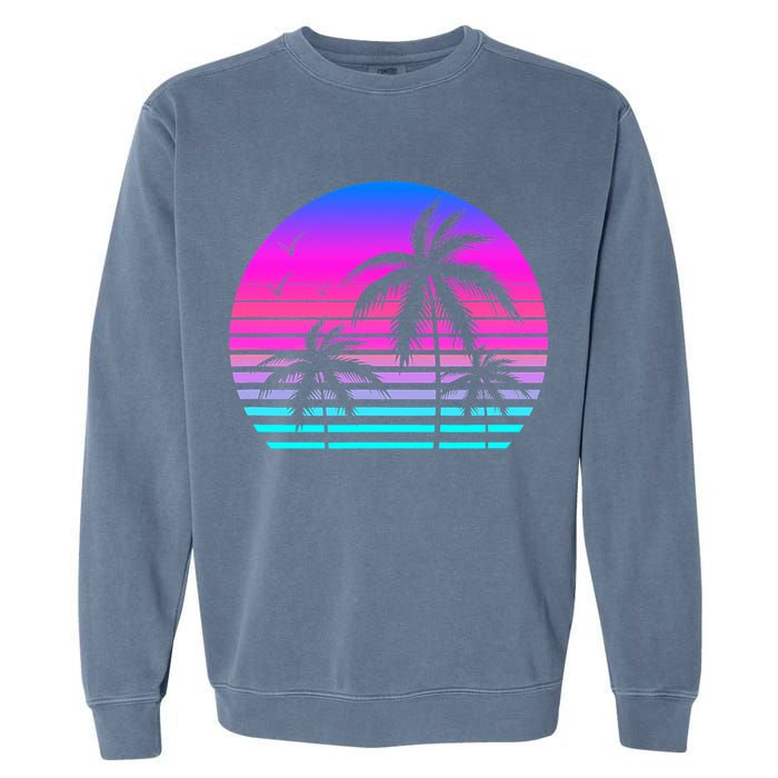 Sunset Palm Tree Cool Summer Vacation Style Vaporwave Garment-Dyed Sweatshirt