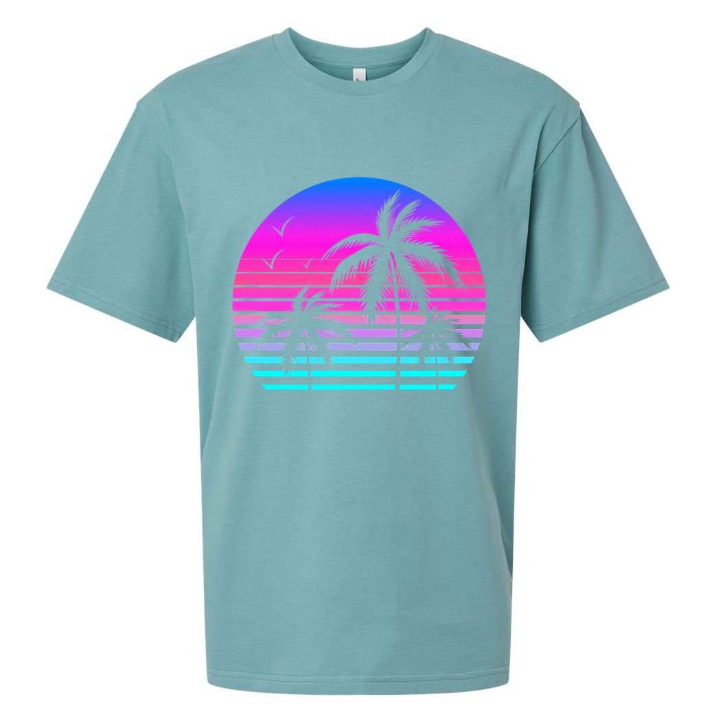 Sunset Palm Tree Cool Summer Vacation Style Vaporwave Sueded Cloud Jersey T-Shirt