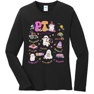 Spooky Physical Therapist Halloween Physical Therapy Month Ladies Long Sleeve Shirt