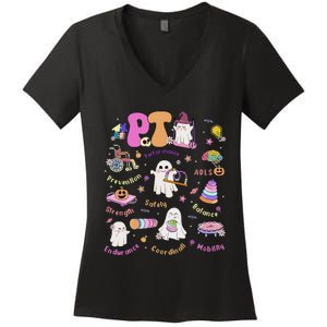 Spooky Physical Therapist Halloween Physical Therapy Month Women's V-Neck T-Shirt