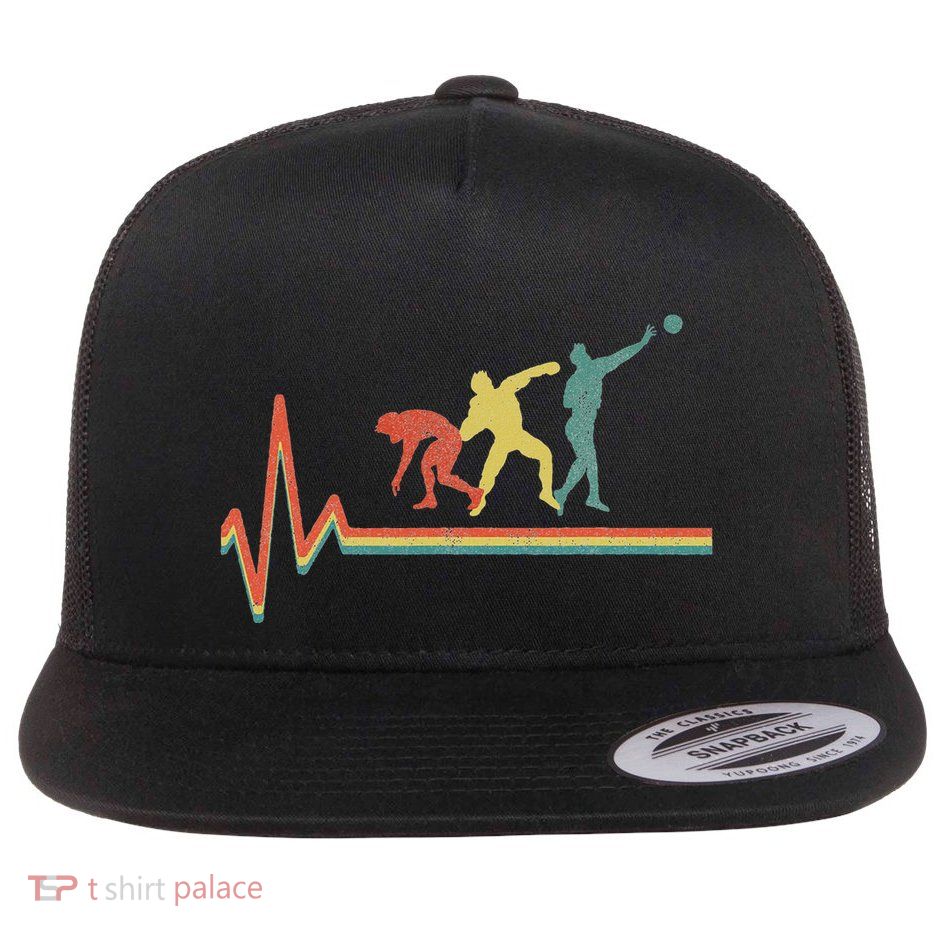 Shot Put Throw Athelte Retro Heartbeat Track And Field Flat Bill Trucker Hat