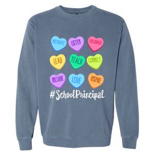 School Principal Teacher Valentine's Day Pastel Candy Heart Gift Garment-Dyed Sweatshirt