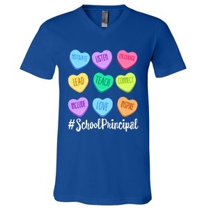 School Principal Teacher Valentine's Day Pastel Candy Heart Gift V-Neck T-Shirt