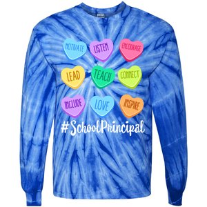 School Principal Teacher Valentine's Day Pastel Candy Heart Gift Tie-Dye Long Sleeve Shirt