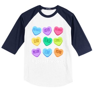 School Principal Teacher Valentine's Day Pastel Candy Heart Gift Baseball Sleeve Shirt