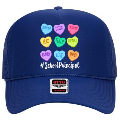 School Principal Teacher Valentine's Day Pastel Candy Heart Gift High Crown Mesh Back Trucker Hat