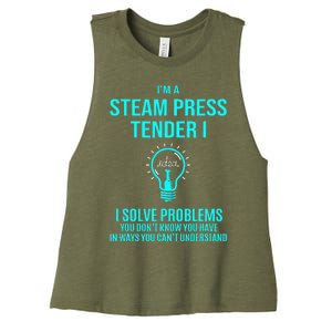 Steam Press Tender I I Solve Problems Women's Racerback Cropped Tank