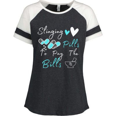 Slinging Pills To Pay The Bills Funny Pharmacist Pharmacy Enza Ladies Jersey Colorblock Tee