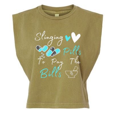 Slinging Pills To Pay The Bills Funny Pharmacist Pharmacy Garment-Dyed Women's Muscle Tee