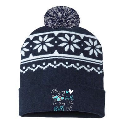 Slinging Pills To Pay The Bills Funny Pharmacist Pharmacy USA-Made Snowflake Beanie