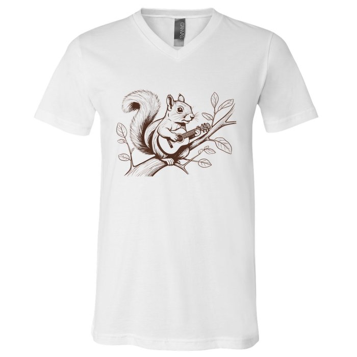 Squirrel Plays The Guitar Guitar Music V-Neck T-Shirt