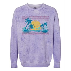 Sunset Palm Trees Beach 80s Art Vaporwave Tropical Summer Colorblast Crewneck Sweatshirt