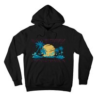 Sunset Palm Trees Beach 80s Art Vaporwave Tropical Summer Hoodie