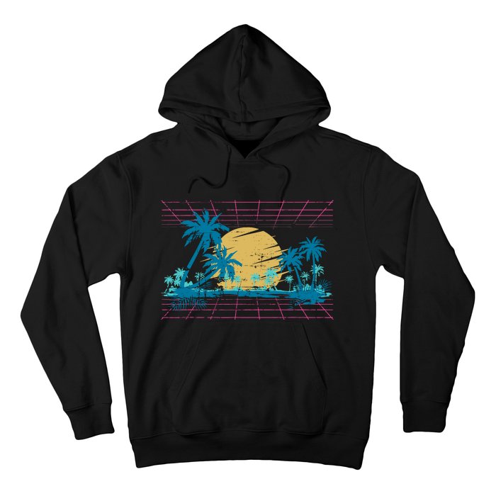 Sunset Palm Trees Beach 80s Art Vaporwave Tropical Summer Hoodie