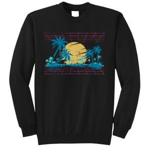 Sunset Palm Trees Beach 80s Art Vaporwave Tropical Summer Sweatshirt