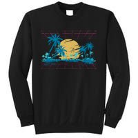 Sunset Palm Trees Beach 80s Art Vaporwave Tropical Summer Sweatshirt