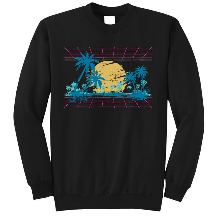 Sunset Palm Trees Beach 80s Art Vaporwave Tropical Summer Sweatshirt