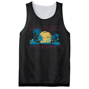 Sunset Palm Trees Beach 80s Art Vaporwave Tropical Summer Mesh Reversible Basketball Jersey Tank