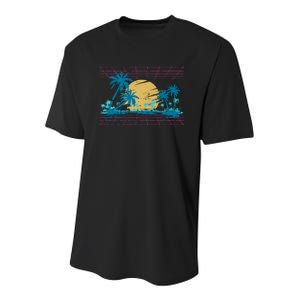 Sunset Palm Trees Beach 80s Art Vaporwave Tropical Summer Youth Performance Sprint T-Shirt