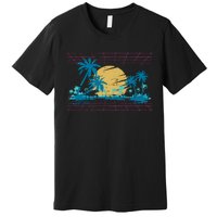 Sunset Palm Trees Beach 80s Art Vaporwave Tropical Summer Premium T-Shirt