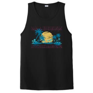 Sunset Palm Trees Beach 80s Art Vaporwave Tropical Summer PosiCharge Competitor Tank