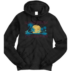 Sunset Palm Trees Beach 80s Art Vaporwave Tropical Summer Tie Dye Hoodie