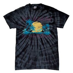 Sunset Palm Trees Beach 80s Art Vaporwave Tropical Summer Tie-Dye T-Shirt