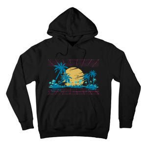 Sunset Palm Trees Beach 80s Art Vaporwave Tropical Summer Tall Hoodie