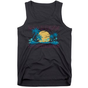 Sunset Palm Trees Beach 80s Art Vaporwave Tropical Summer Tank Top