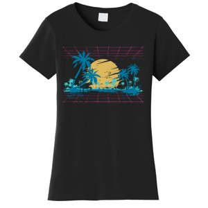 Sunset Palm Trees Beach 80s Art Vaporwave Tropical Summer Women's T-Shirt