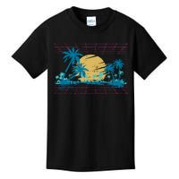 Sunset Palm Trees Beach 80s Art Vaporwave Tropical Summer Kids T-Shirt