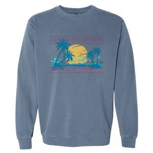 Sunset Palm Trees Beach 80s Art Vaporwave Tropical Summer Garment-Dyed Sweatshirt