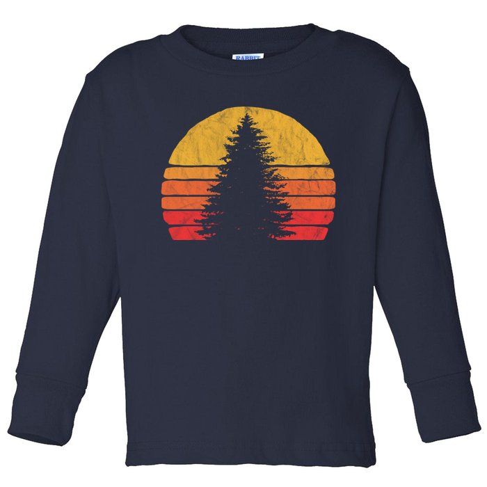 Solitary Pine Tree Sun Vintage Retro Outdoor Toddler Long Sleeve Shirt