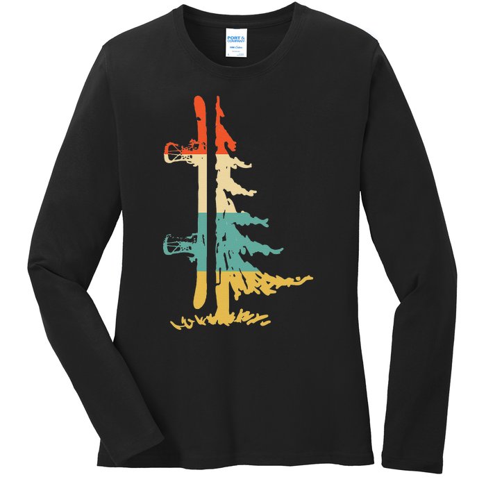 Snowboard Pine Tree Vintage Snowboarder Snowboarding Ladies Long Sleeve Shirt