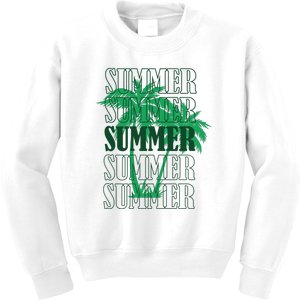 Summer Palm Trees Green Kids Sweatshirt