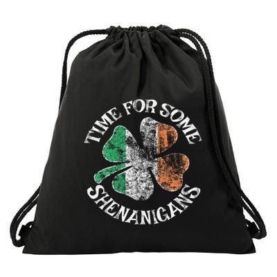 St. Patrick's Time For Some Shenanigans Clover Funny Party Drawstring Bag