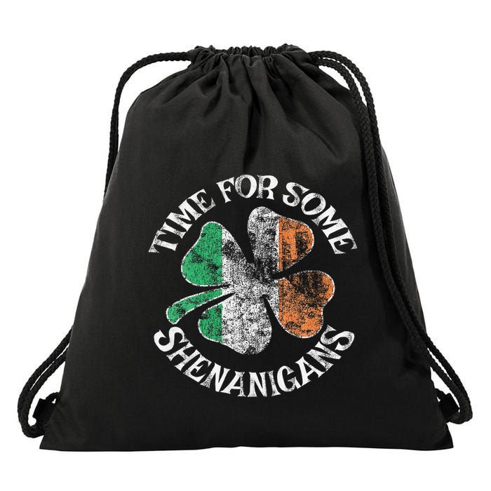 St. Patrick's Time For Some Shenanigans Clover Funny Party Drawstring Bag