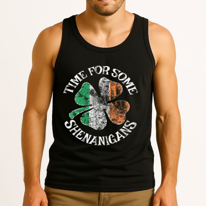 St. Patrick's Time For Some Shenanigans Clover Funny Party Tank Top