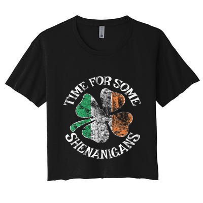 St. Patrick's Time For Some Shenanigans Clover Funny Party Crop Top
