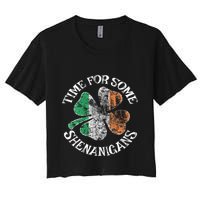 St. Patrick's Time For Some Shenanigans Clover Funny Party Crop Top