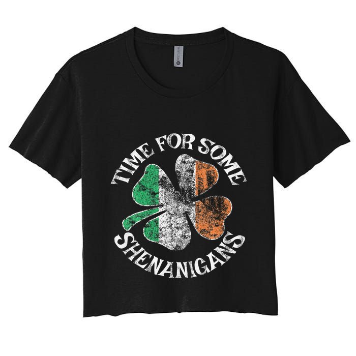 St. Patrick's Time For Some Shenanigans Clover Funny Party Crop Top