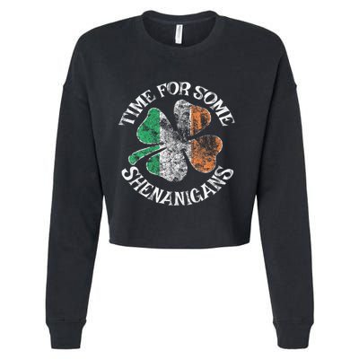St. Patrick's Time For Some Shenanigans Clover Funny Party Cropped Pullover Crew