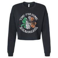 St. Patrick's Time For Some Shenanigans Clover Funny Party Cropped Pullover Crew