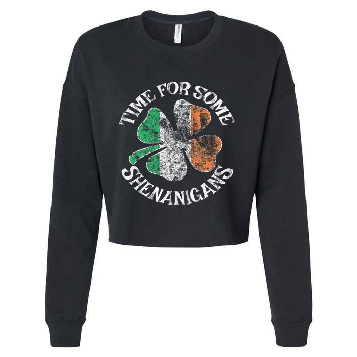 St. Patrick's Time For Some Shenanigans Clover Funny Party Cropped Pullover Crew