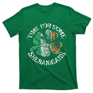 St. Patrick's Time For Some Shenanigans Clover Funny Party T-Shirt