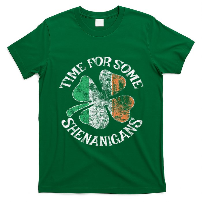 St. Patrick's Time For Some Shenanigans Clover Funny Party T-Shirt